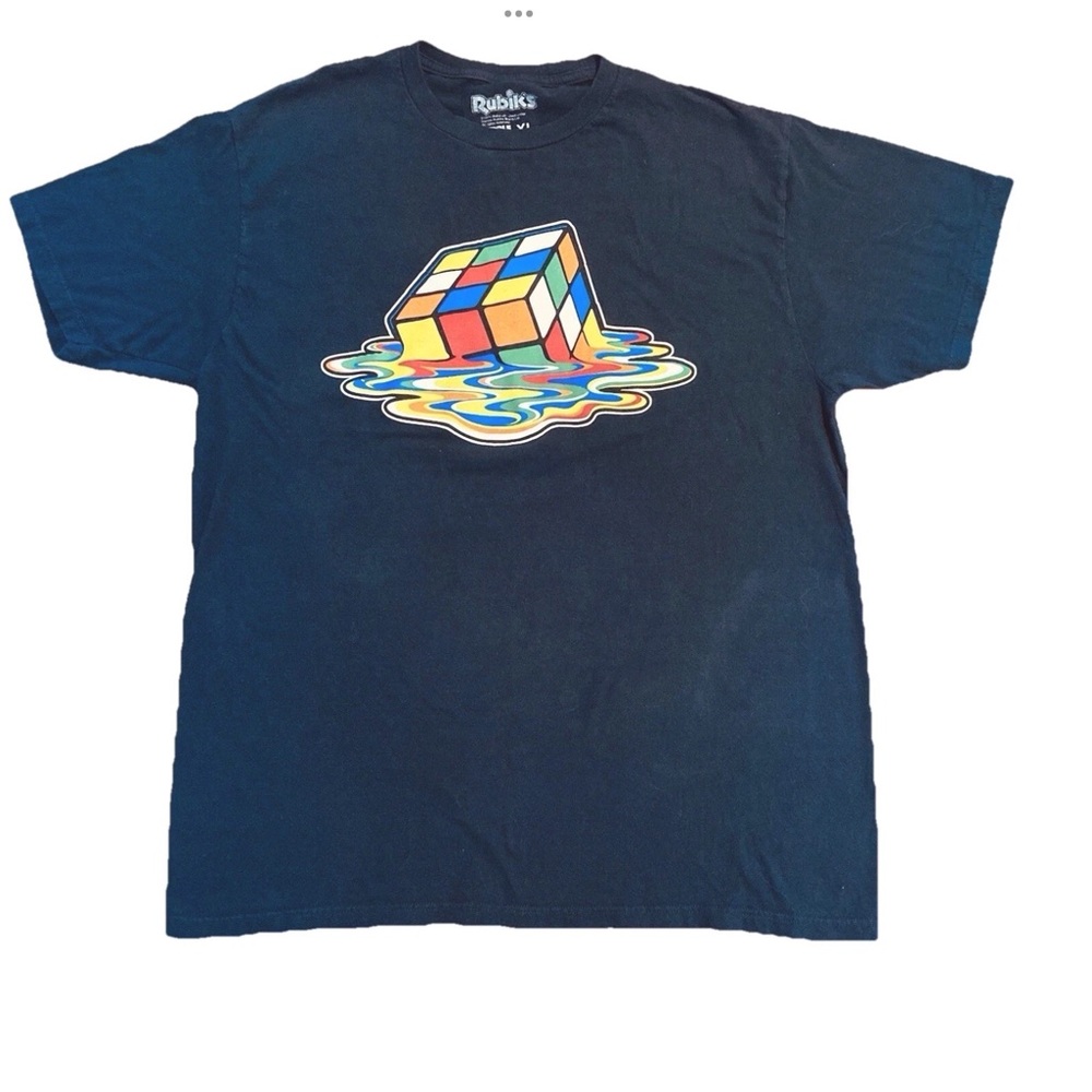 Rubik’s Cube Melting Cube Black Tee Shirt, Unisex Size XL